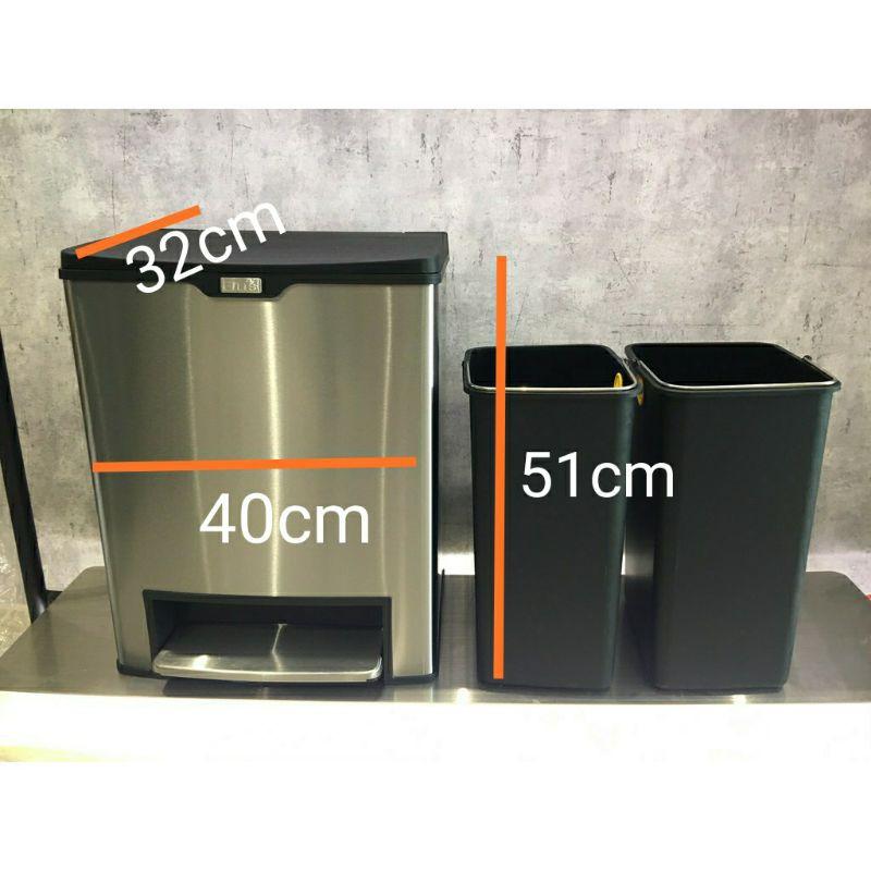 Thùng rác Inox Mega 24l ( 2 ngăn) vuông đạp chân