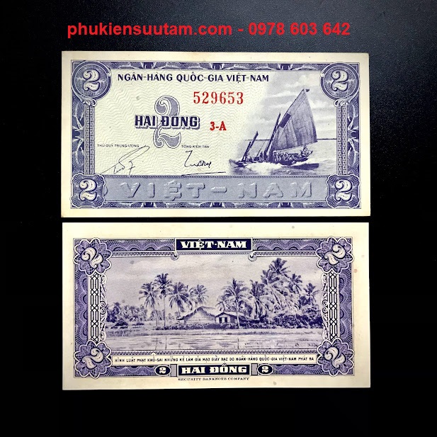 Tờ Việt Nam - 2 đ 1955 Lần 1 AUNC Thuyền Buồm - Sưu tầm Việt Nam quà tặng phong thuỷ - SP000524