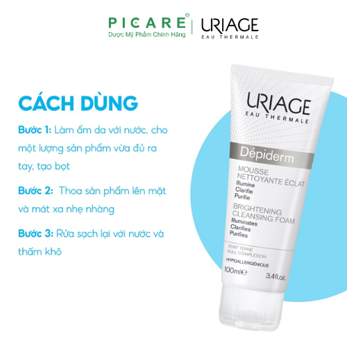 Sữa Rửa Mặt Tạo Bọt Dưỡng Sáng Da Uriage Depiderm White Mousse Nettoyante Eclaircissant
