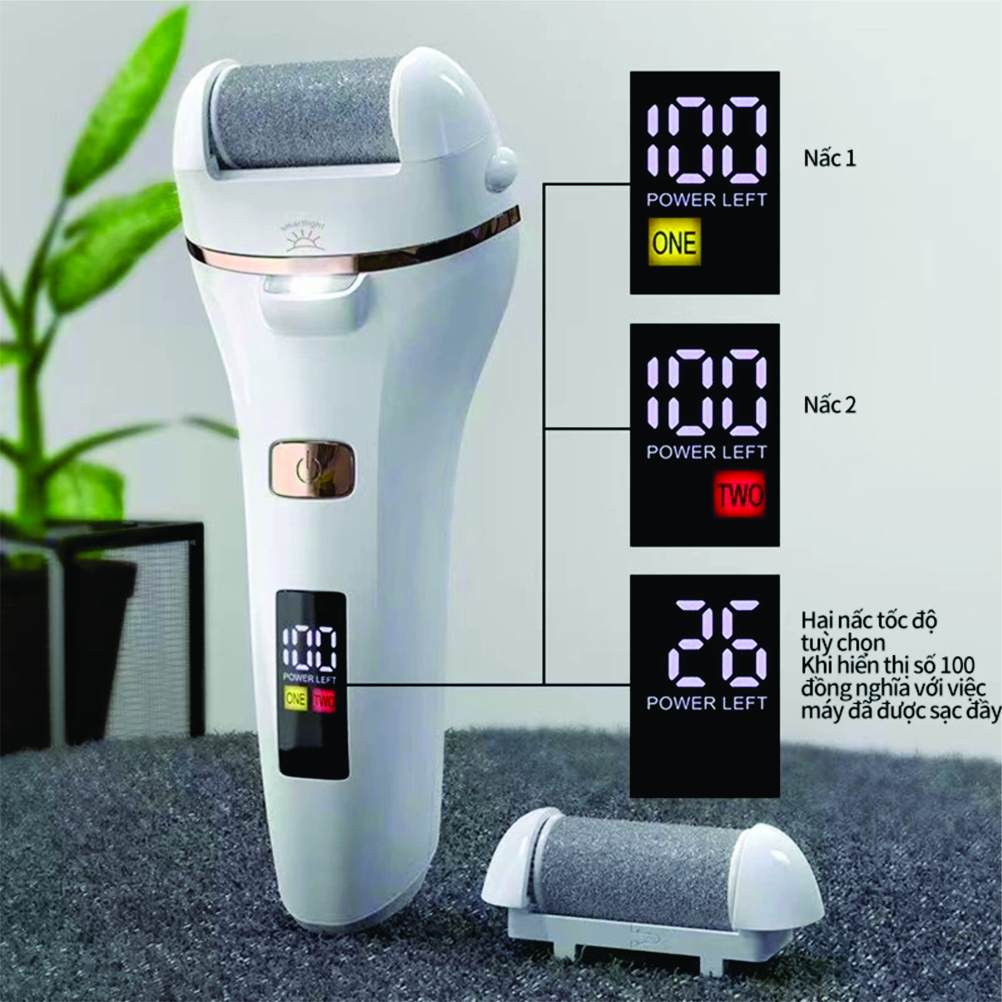 Máy chà máy tẩy da chết chân vết chai da khô toàn tự động đèn led, ,Mịn Màng Cho Từng Bước Đi