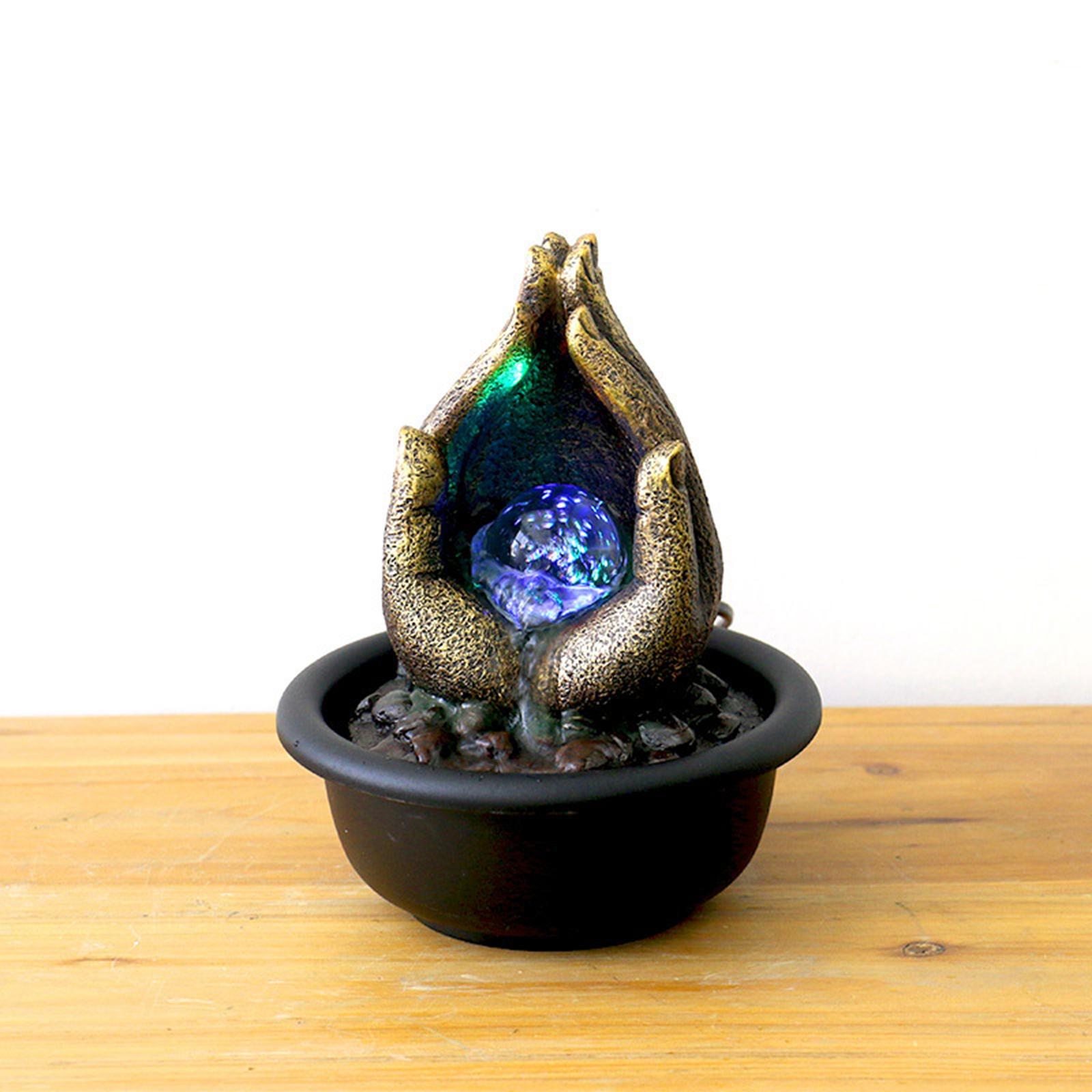 Tabletop Water Fountain, Indoor Water Fountain, Mini Feng Shui Led Resin Waterfall Fountain, for Home Indoor Bedroom Decoration Gift