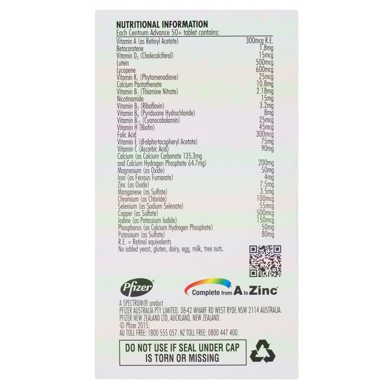 Viên Uống Vitamin Tổng Hợp Cho Người Lớn Centrum Advance 50+ 100 Tablets