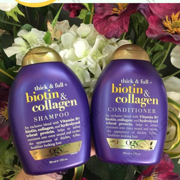 Dầu gội đầu và dầu xả OGX Biotin & Collagen giúp tóc suôn mượt bồng bềnh và chắc khỏe - OZ Slim Store - 385ml/chai