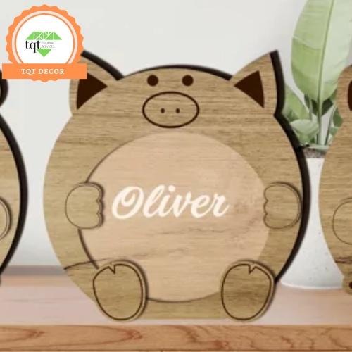Lợn gỗ tiết kiệm có đèn mẫu 9