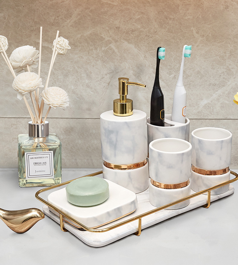 Set lọ đựng nhà tắm WHITE PORCELAIN & COPPER