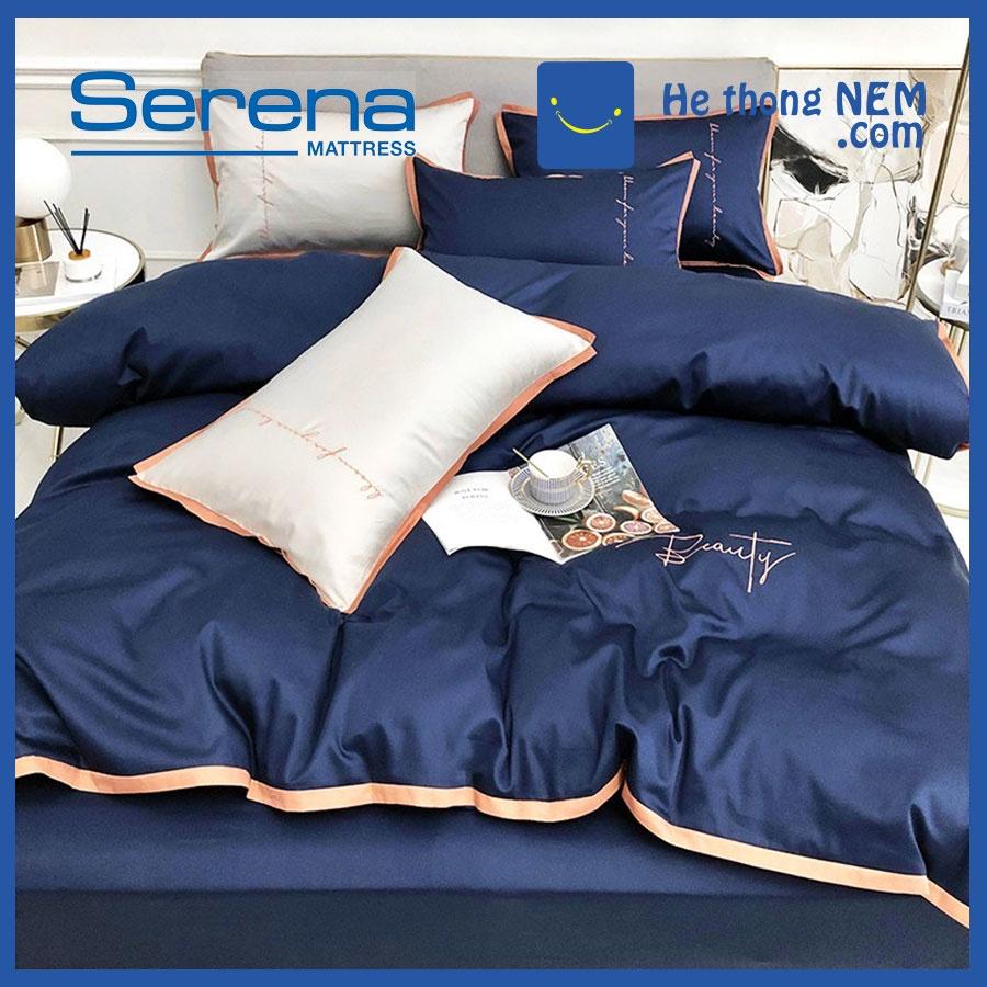 Bộ Chăn Ga Gối 5 Món Lụa Pháp Thêu SERENA Chăn Ga Gối Đệm Drap Giường Cao Cấp - Hệ Thống Nệm