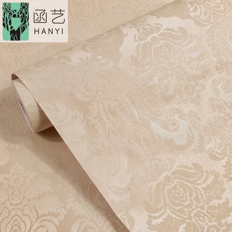 Cuộn 10m giấy dán tường Hoa văn châu âu màu VÀNG có keo sẵn.