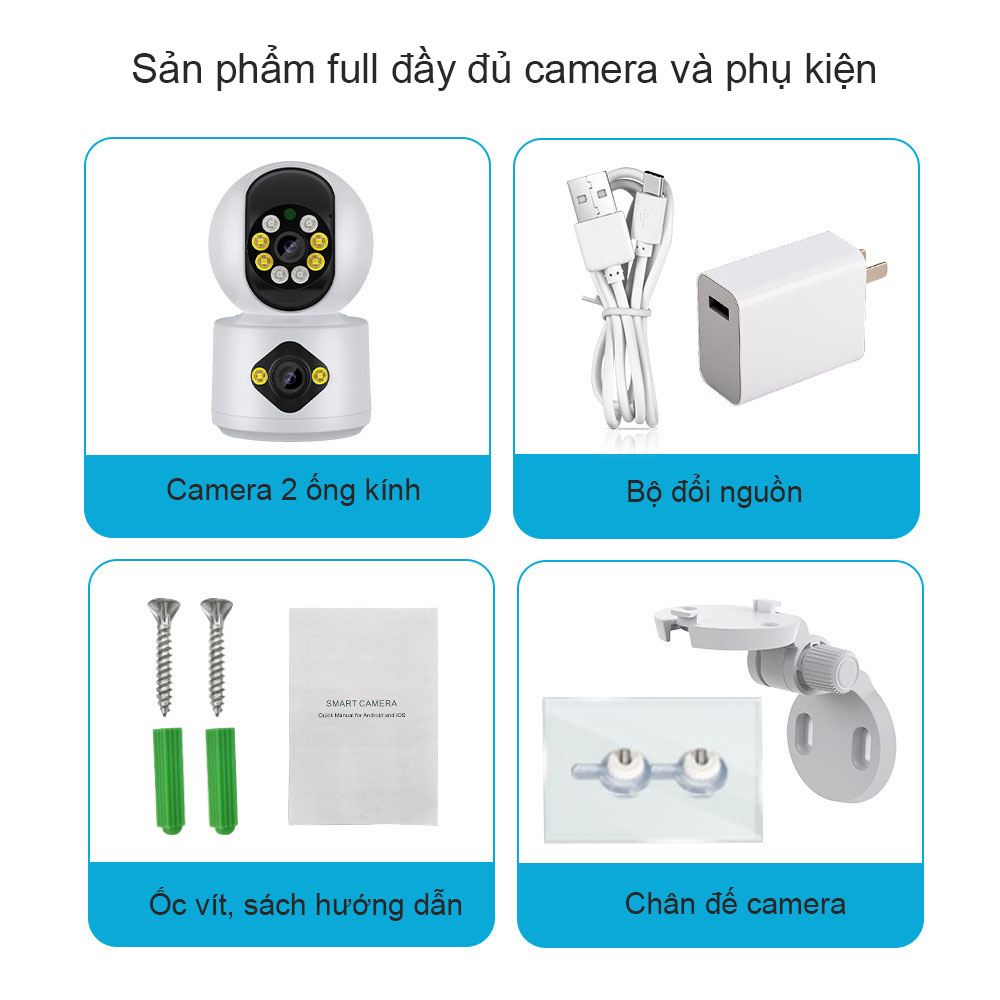 Camera Yoosee 2 MẮT KÉP Trong Nhà 10MPX Xoay 360 Độ, Xem Đêm Có Màu, Có Đàm Thoại, Bảo Hành 12 Tháng, Hàng Nhập Khẩu