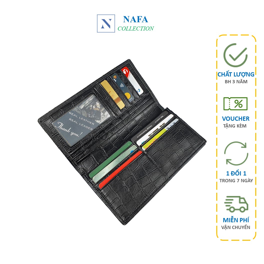 Ví dài cầm tay nam nữ da bò thật vân cá sấu cao cấp NAFA WL123 thời trang sang trọng - BH 3 năm
