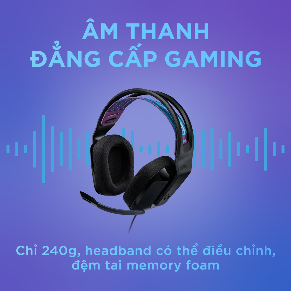 Tai Nghe game có dây Logitech G335 - Mic gập để Mute, Jack 3.5mm, Đệm tai Memory Foam, Nhẹ 240g, Tương thích PC/ PS4 PS5/ Xbox/ Nitendo -Hàng Chính Hãng