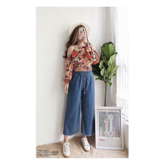 Quần ống rộng lưng thun #quầnbaggy #quầnbaggyjeans xinh xắn Quần baggy vải bò dày mềm Size S M L