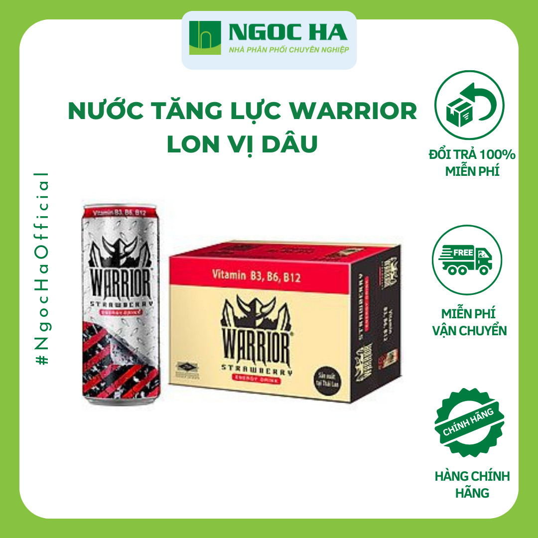 (Thùng)Nước tăng lực Warrior Vị Dâu Lon 325ml_Bổ sung vitamin Tăng cường sức khỏe_Tỉnh táo tập trung