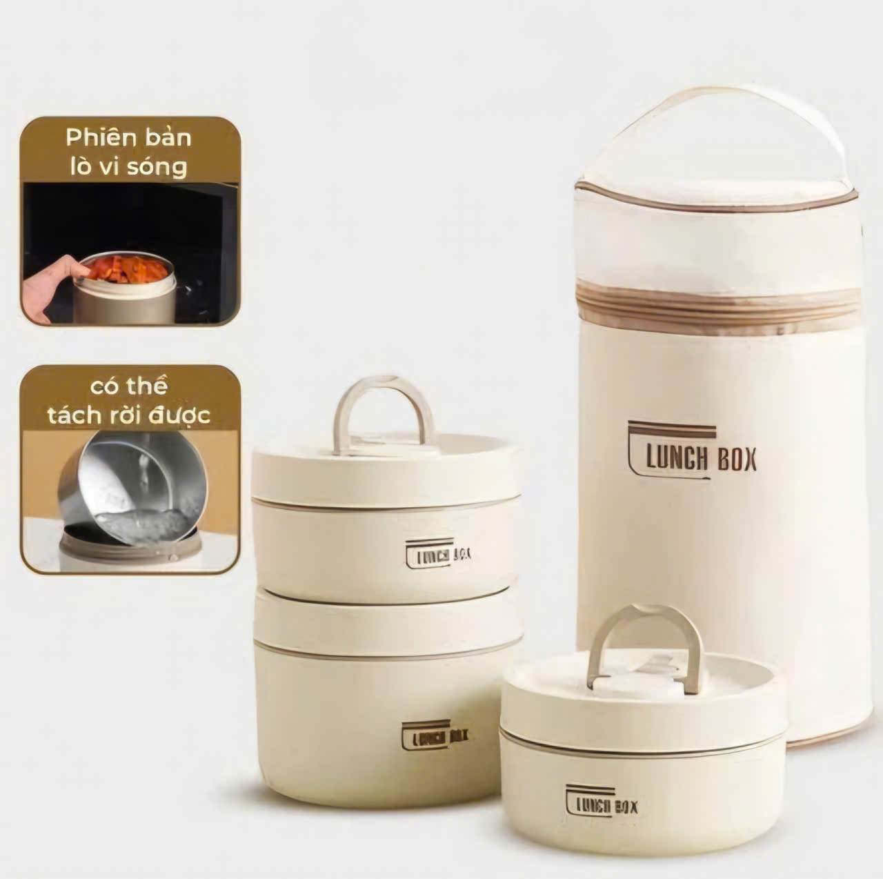 [KoSuyTu] Hộp Cơm Giữ Nhiệt Cao Cấp LUNCHBOX INOX 304 - 2/3/4 Tầng Rời - Tặng Kèm Túi Giữ Nhiệt + Bộ Túi Thìa Dĩa INOX