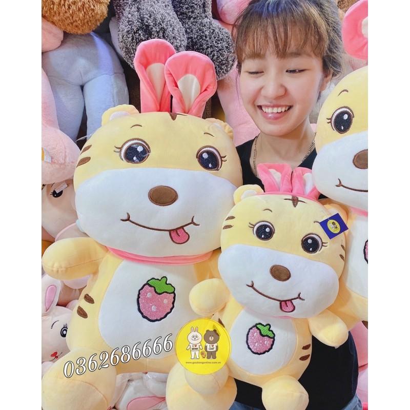 Gấu bông- gấu hổ đeo tai thỏ lè lưỡi cute - Gấu Bông Hana