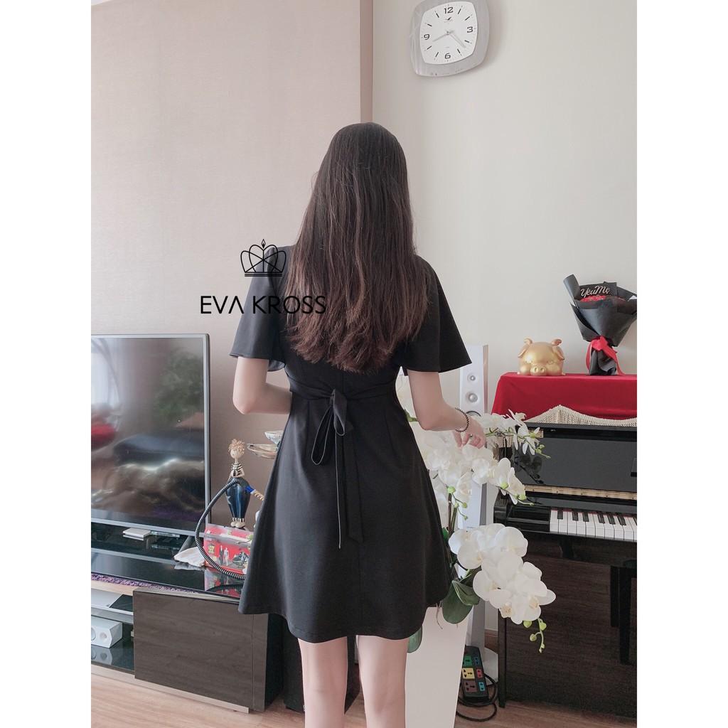Đầm xòe cổ V thắt dây eo form rộng EKS102