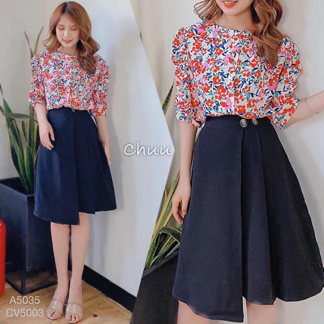 Chân váy midi tới gối có ảnh thật