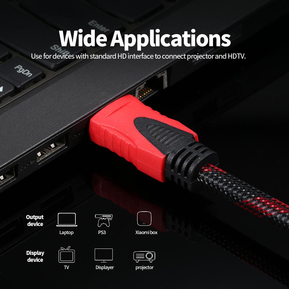 HD Cable High Speed 2.0 Adapter Cable Braided Cord 4K 3D Gold-plated Connectors Support 1080P for PC Laptop Projector TV