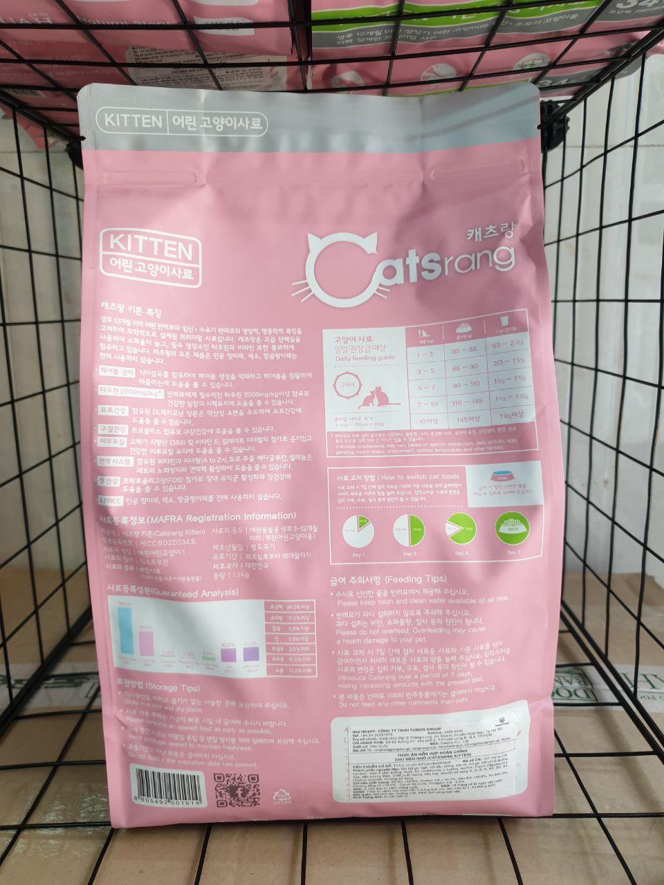 THỨC ĂN HẠT CHO MÈO NHỎ CATSRANG KITTEN 1.5KG - NHẬP KHẨU HÀN QUỐC