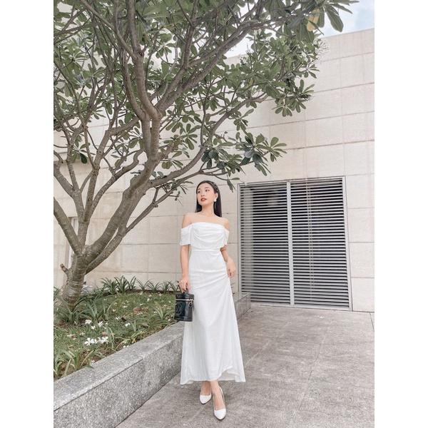 Sandra Dress | Đầm trễ vai xếp ly phối ngọc Story.clothes thời trang nữ
