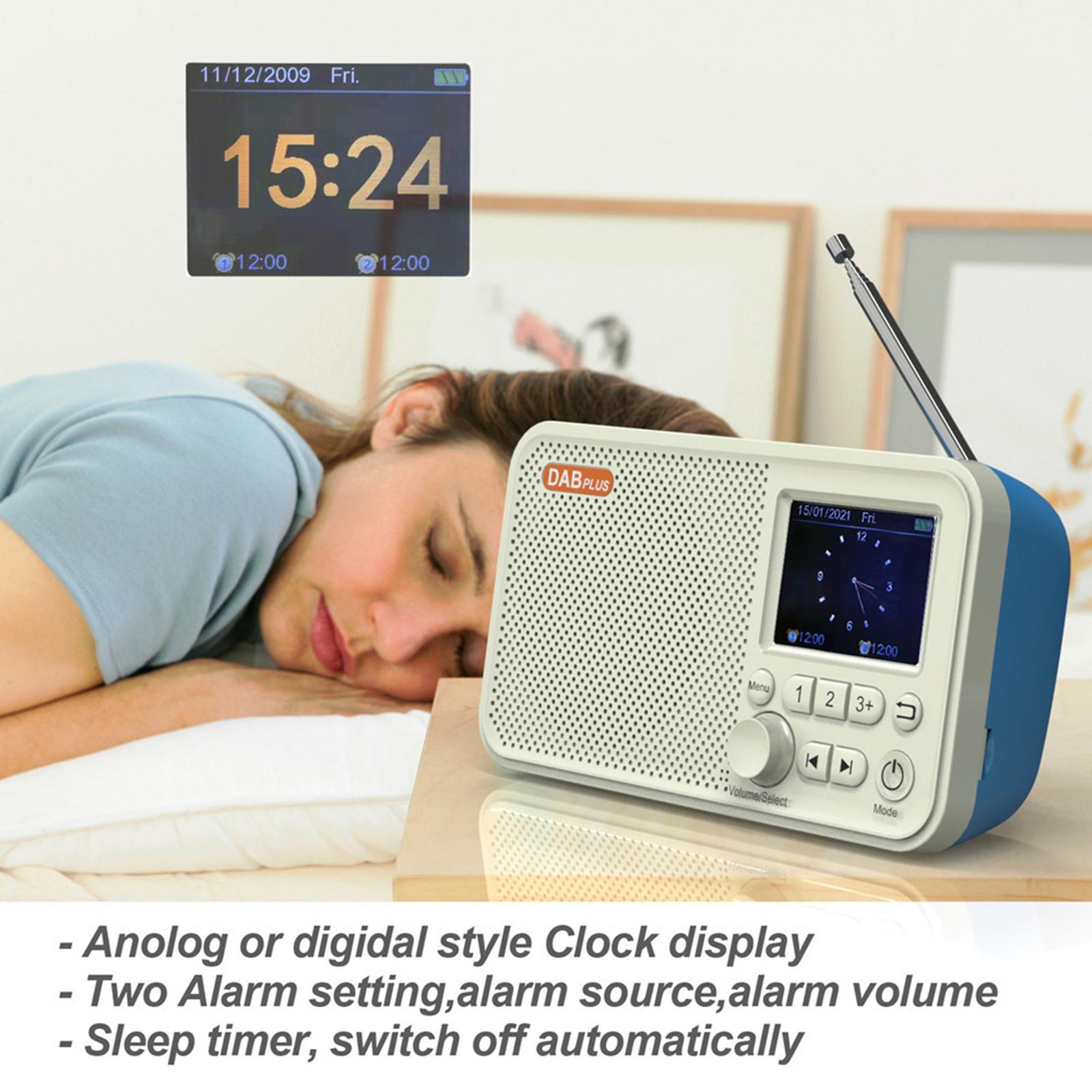 Portable DAB FM Digital Radio USB Rechargeable BT5.0 Alarm Function Radio with Aux In Earphone Socket TF Card Slot