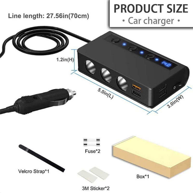 Bộ sạc ô tô đa chức năng 180W 12V Ổ cắm điện cho xe hơi Ổ cắm điện kép Cổng USB QC 3.0 sạc nhanh