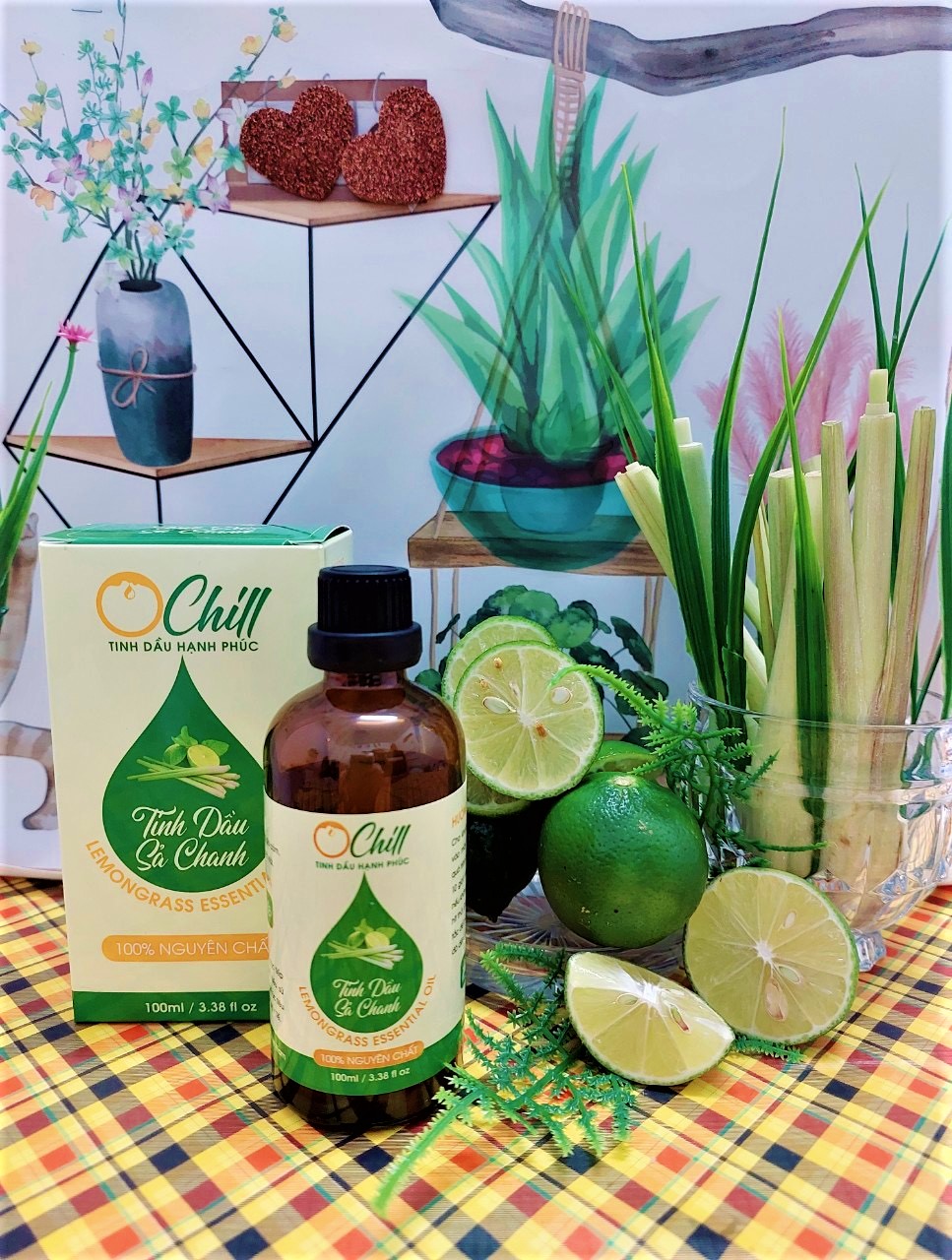 Tinh Dầu Sả Chanh OCHILL, Nguyên Chất 100%, Lemongrass Essential Oil - Kiểm Định QUATEST, COA