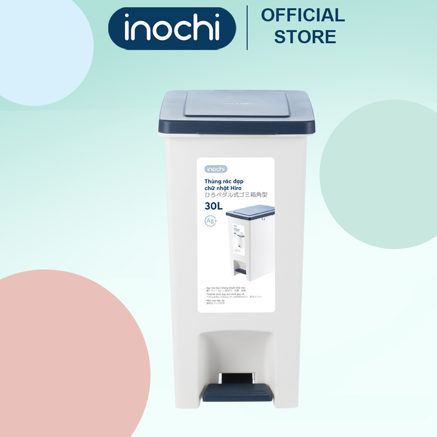 [Loại Kèm Ruột] Thùng rác đạp chữ nhật Hiro 30L (Tặng kèm Sticker) - Chính Hãng INOCHI