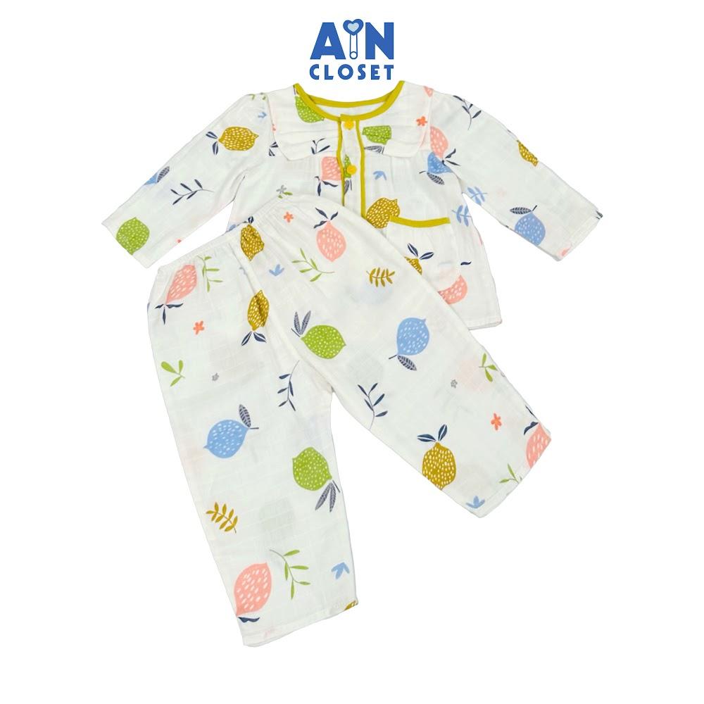 Bộ quần áo Dài bé gái họa tiết Chanh Xanh xô sợi tre - AICDBG18XN8L - AIN Closet
