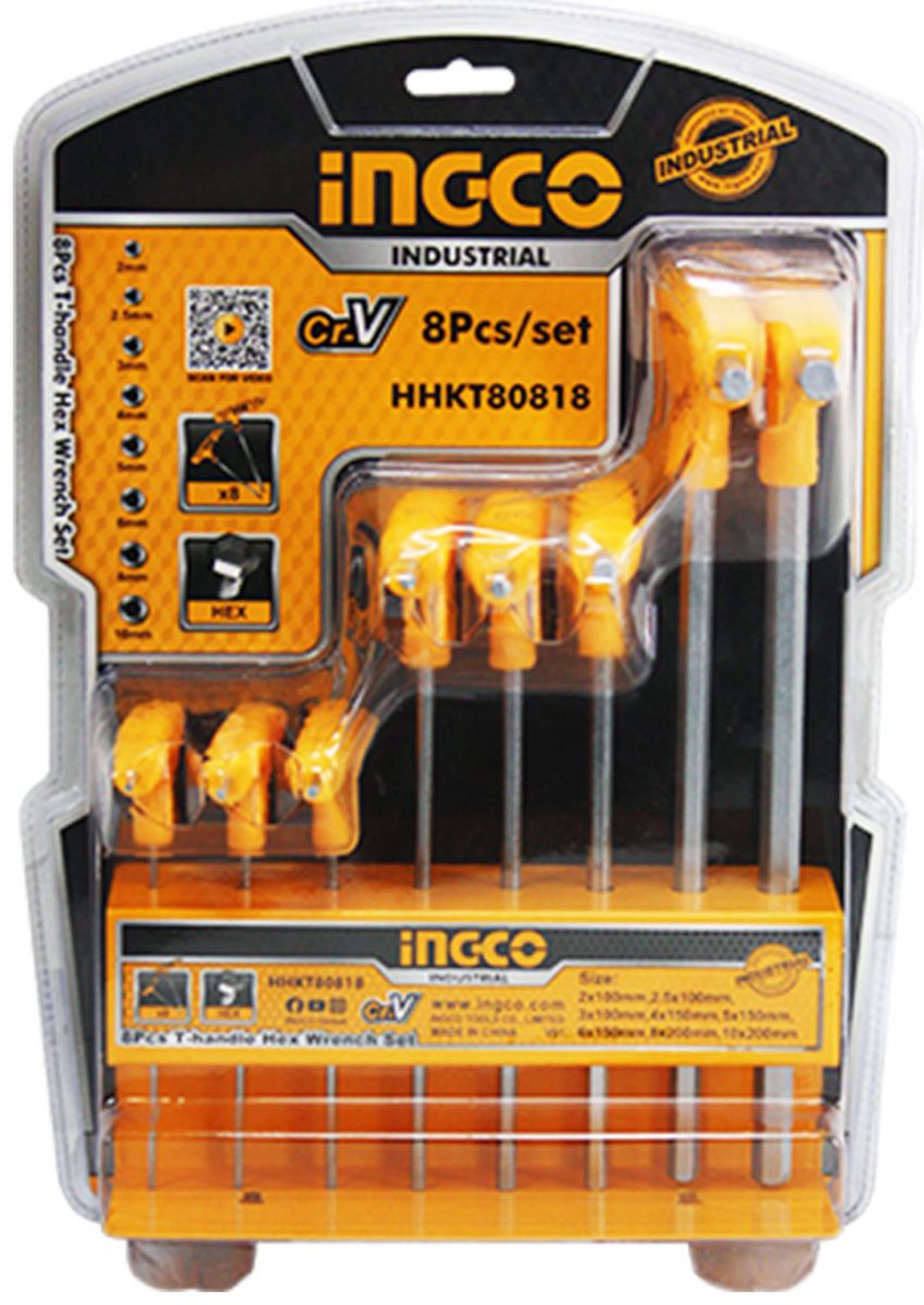 [CHÍNH HÃNG] Bộ 8 chìa lục giác tay cầm chữ T HHKT80818 INGCO