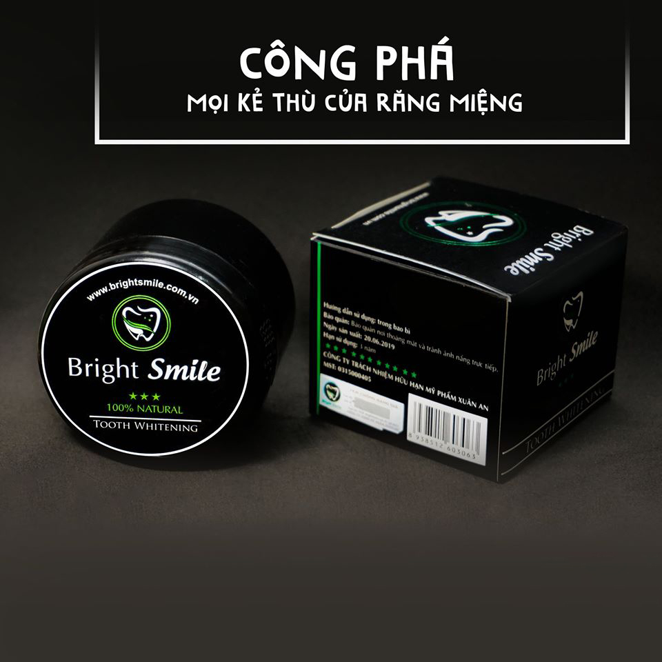 Combo 2 hộp Bột tẩy trắng răng than tre hoạt tính Bright Smile Hũ lớn 100g - Tẩy sạch các vết ố vàng, chắc khỏe răng, hơi thở thơm mát