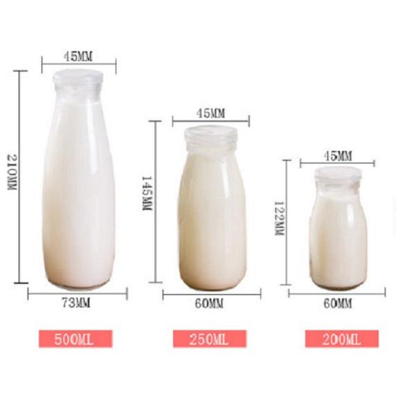 Chai thủy tinh 100ml 200ml nắp nhựa đựng nước, sữa hạt, nước ép trái cây