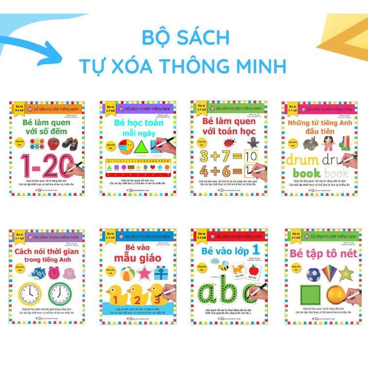 Combo: Dành Cho Bé Từ 3 - 7 Tuổi: Khám Phá Bộ Sách Tự Xóa Thông Minh - Tặng Bút Xóa ( Bộ: 8 Cuốn)