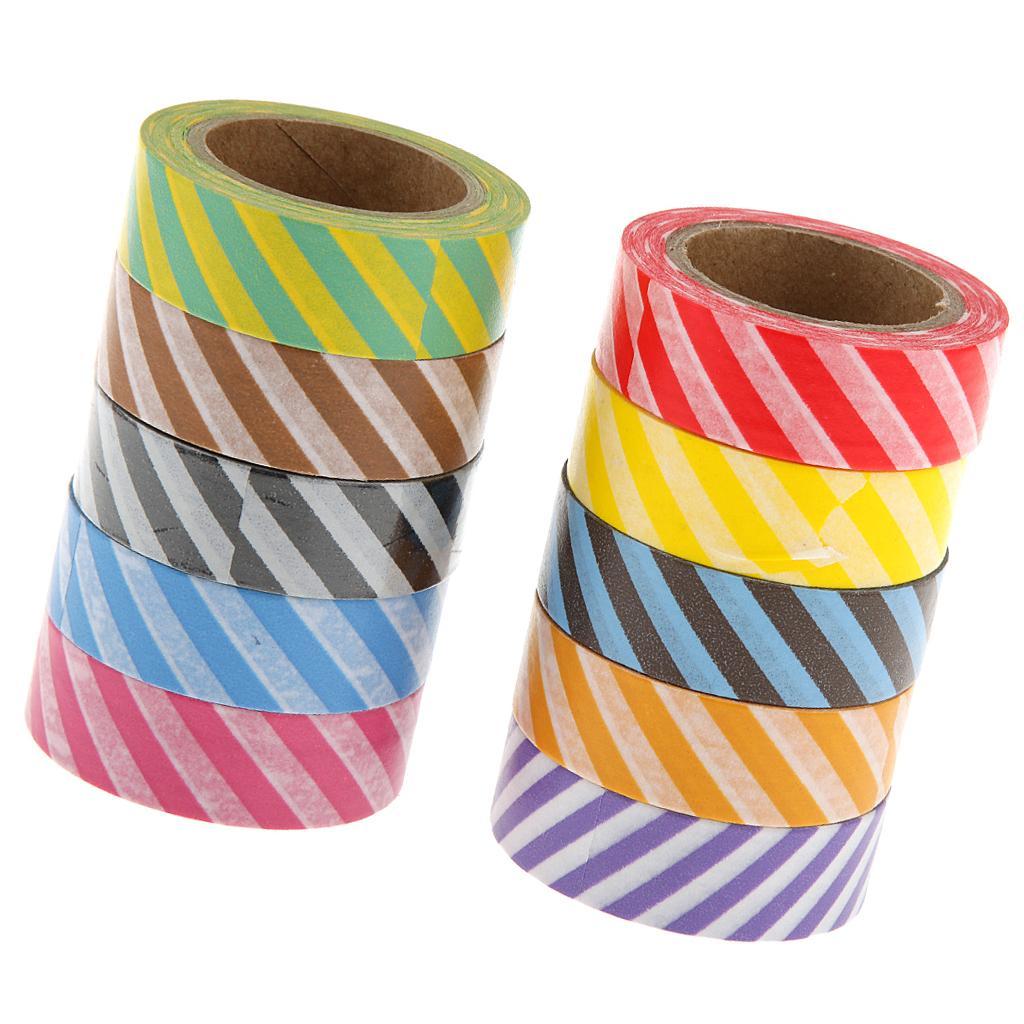 10x Washi Striped Sticky Paper Masking Adhesive Tape Scrapbooking DIY