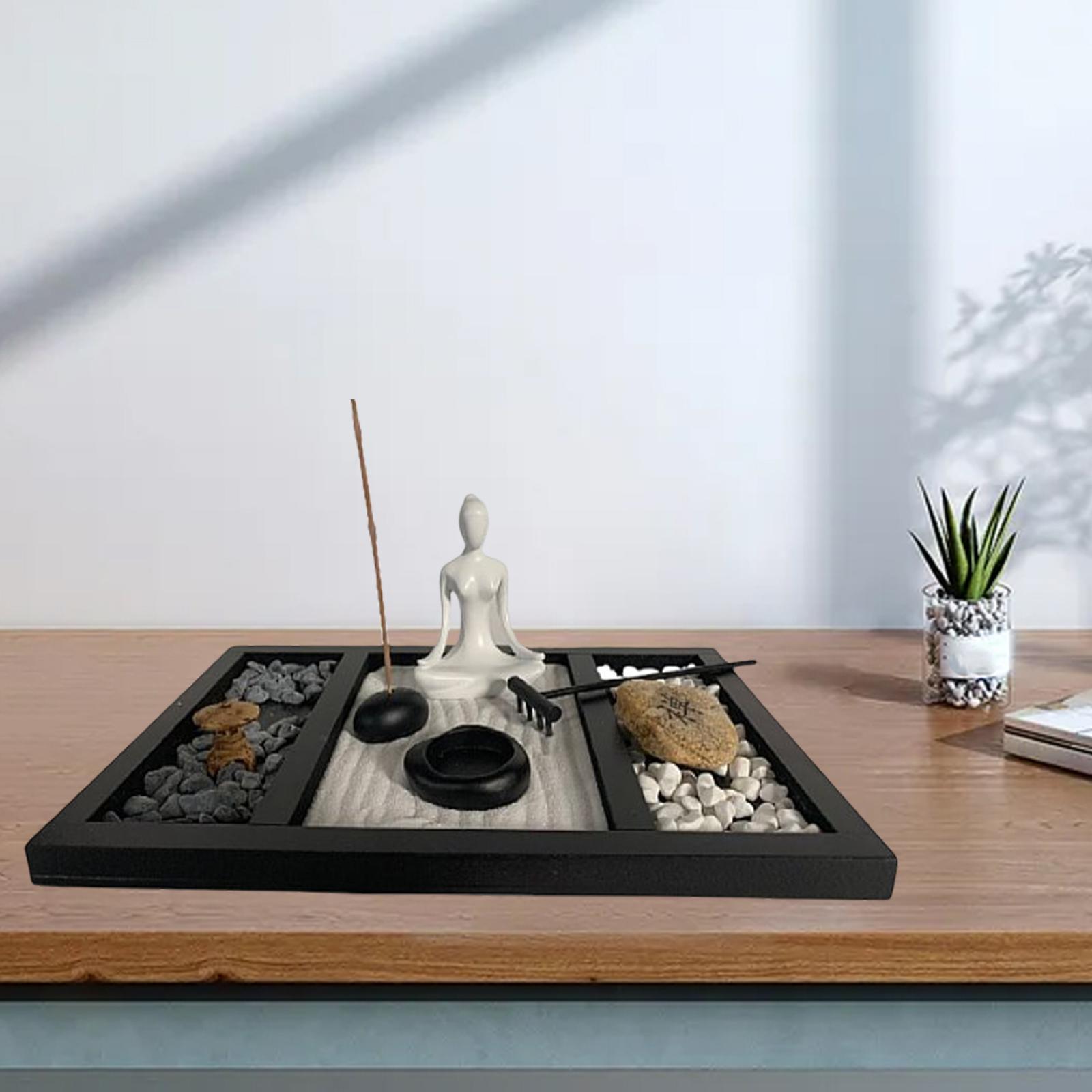 Mini Zen Garden Kit Candle Holder Desk Home Office Table Yoga Girl Statue
