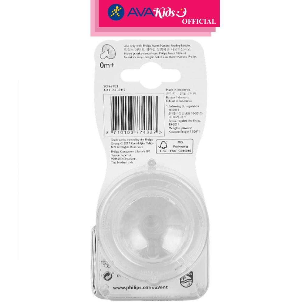 Bộ 2 núm ti Philips Avent SCF651/23 cổ rộng size 1 (0 - 1 tháng) - Hàng Chính Hãng
