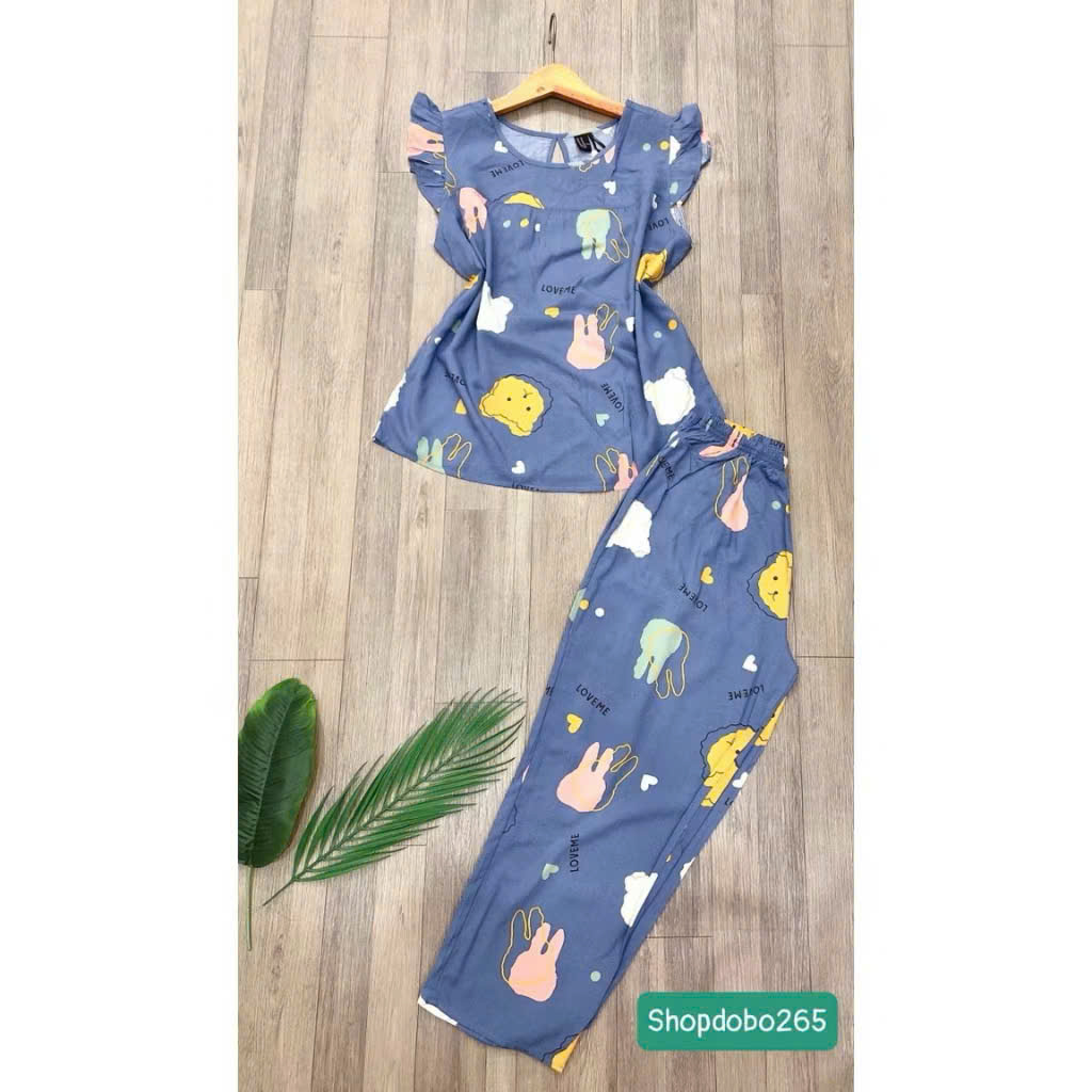 Đồ bộ nữ,đồ ngủ mặc nhà lửng 9 tấc tay cánh tiên vải lanh BL 52 họa tiết dễ thương size 51-70kg