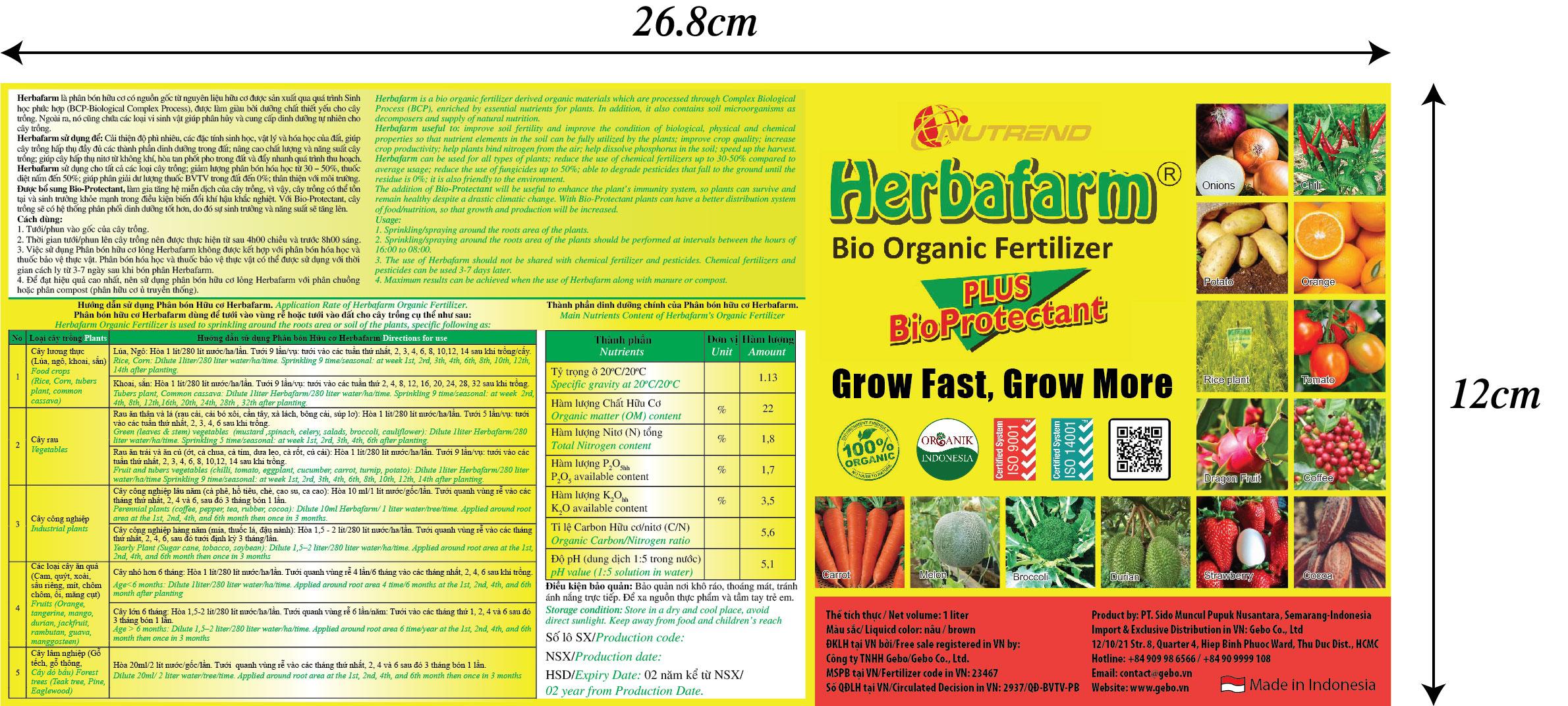 Phân Bón Hữu Cơ Herbafarm Bio Organic Fertilizer