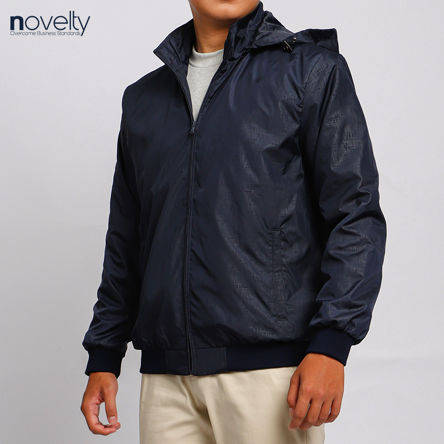 Áo jacket nam in chìm nón rời Novelty xanh đen 2203172