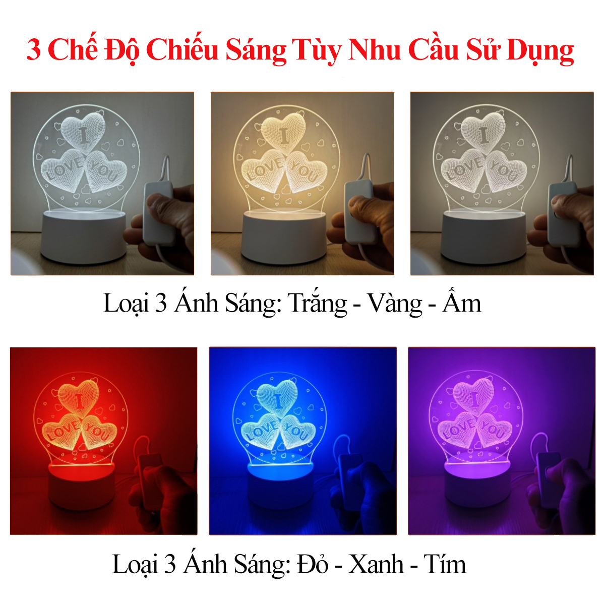 Đèn Ngủ 3D Trang Trí KUNBE Có 3 Chế Độ Ánh Sáng, Nhiều Hình Ngộ Nghĩnh Phù Hợp Decor Quà Tặng