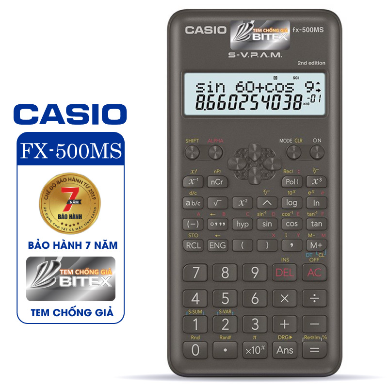 Máy tính Casio FX-500MS, Bảo hành 7 năm - Hàng chính hãng Bitex