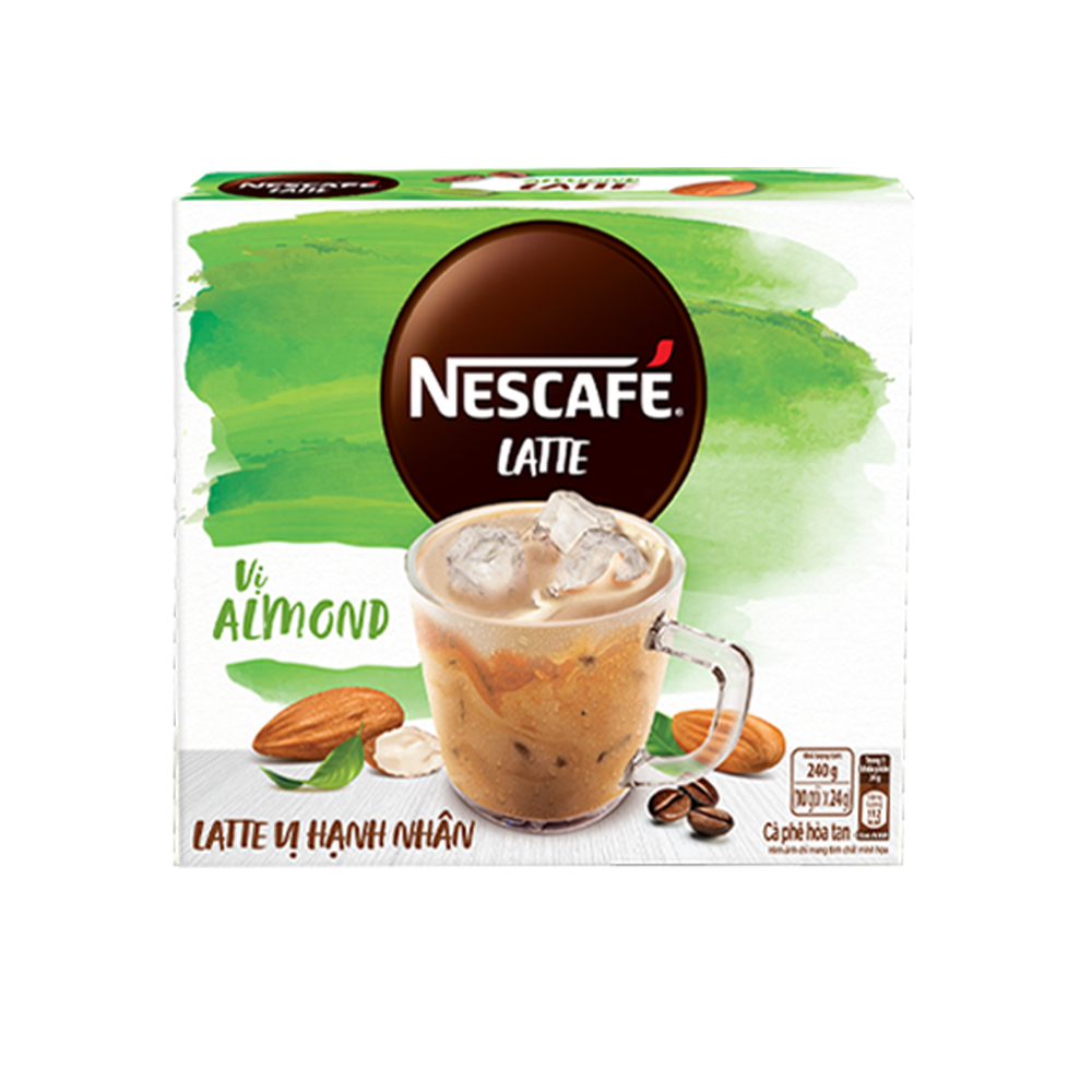 [Tặng Ly sứ nắp gỗ Giáng sinh NESCAFE] Combo 2 Hộp Cà phê hòa tan NESCAFÉ Latte Sữa Hạt Vị Hạnh Nhân (Hộp 10 gói x 24g)