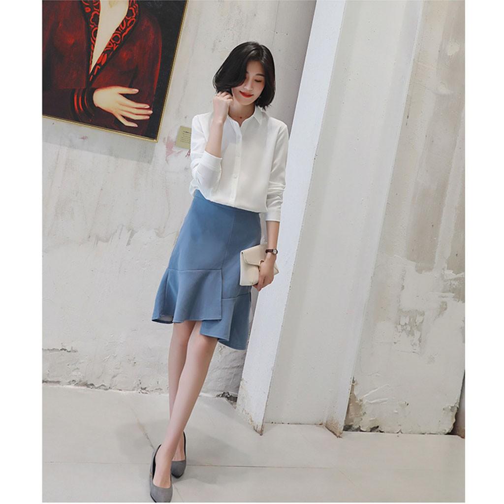 Áo sơ mi nữ CERA-Y form rộng tay dài vải voan màu đen / màu trắng CRA036