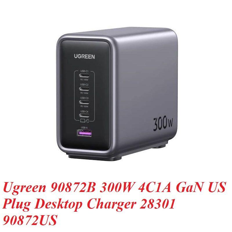 Ugreen UG2830190872TK 300W 4C1A chuẩn GaN tặng cáp usb-c 1.5m 240w kèm cáp nguồn 2m chân cắm dẹp US củ sạc bàn siêu nhanh 4 cổng usb type C và 1A 28301 90872US 90873EU - HÀNG CHÍNH HÃNG