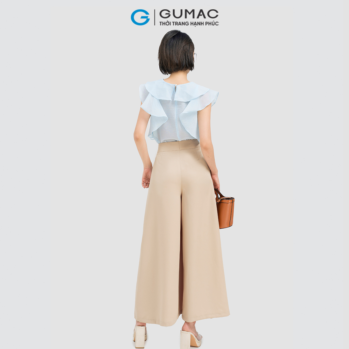 Quần dài nữ ống rộng phối ly thanh lịch tôn dáng thời trang GUMAC QD04025