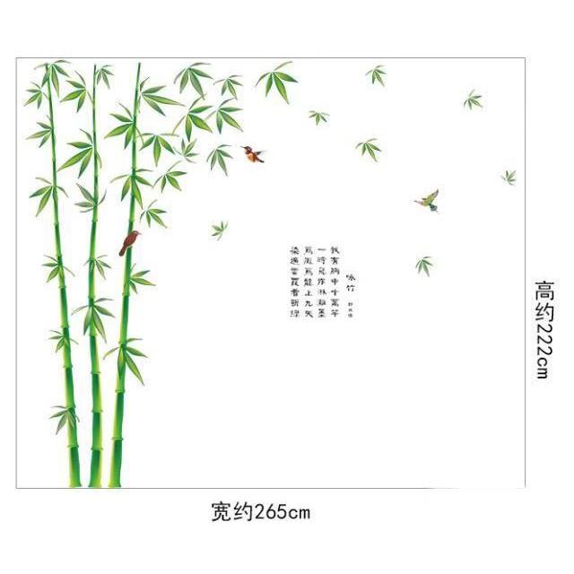 Decal trang trí tường Bụi Cây Trúc xanh Chim Chữ