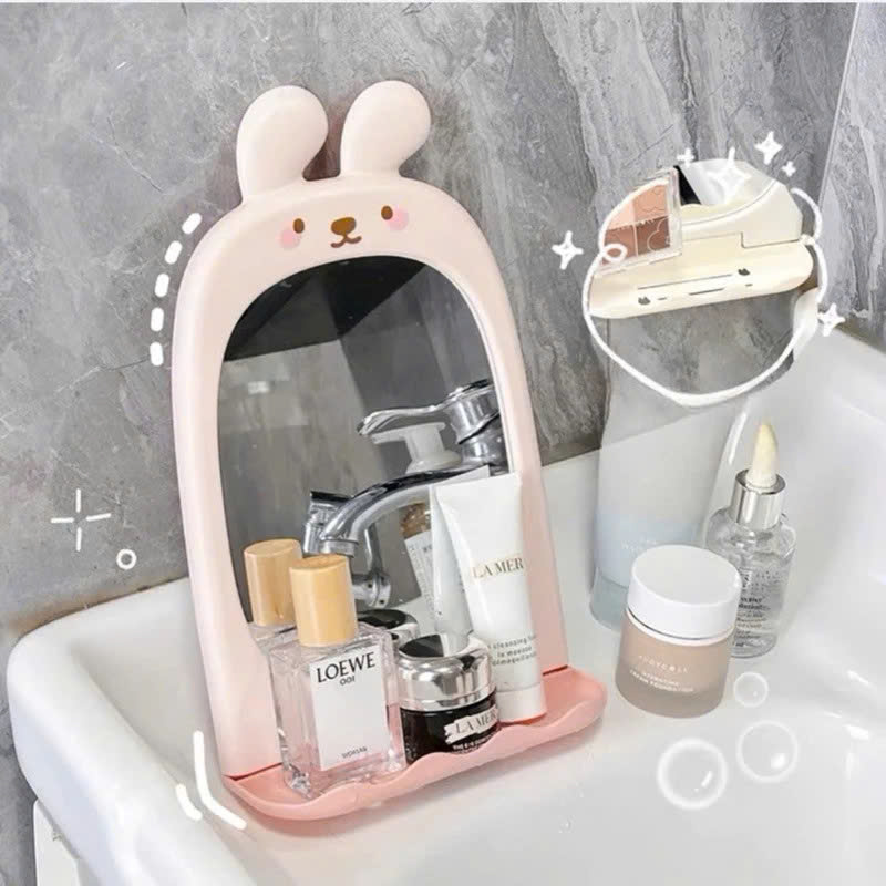 Gương Trang Điểm Treo Tường Hình Thỏ Có Kệ – Gương Skincare Dễ Thương, Tiện Lợi Cho Phòng Ngủ, Nhà Tắm HÀNG CHÍNH HÃNG MINIIN