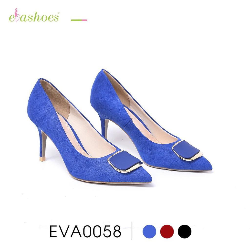 Giày cao gót mũi nhọn da lộn phố khuy kim loại 7cm Evashoes