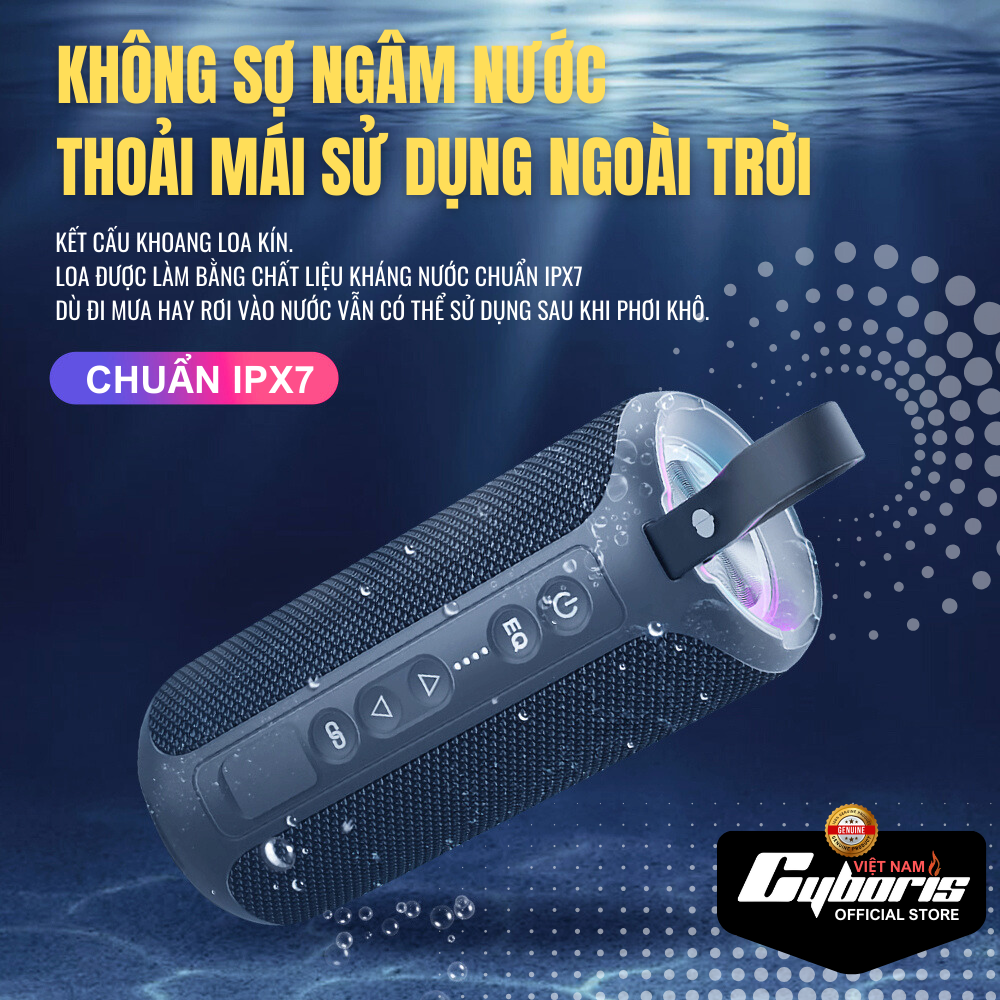 Loa Nghe Nhạc Bluetooth Cyboris S7, Loa siêu Bass, Công suất 40W, Chống nước IPX7, Pin 4000mAh. Hàng chính hãng