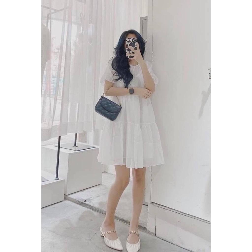 Váy babydoll voan 3 tầng, 2 lớp, màu đen/trắng siêu xinh