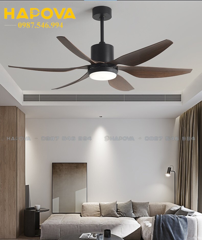 Quạt trần cánh gỗ HAPOVA 8090 kích thước 1,67m động cơ 6 số + Tặng kèm điều khiển từ xa HÀNG CHÍNH HÃNG